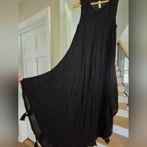 NEW WOMENS COOL CHANGE BLACK RAYON FIT & FLARE W/TASSELS COVER UP BEACH DRESS OS